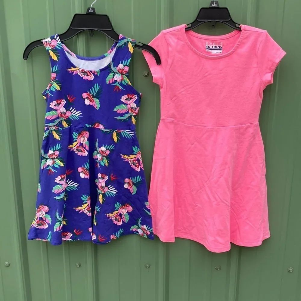 LITTLE GIRLS COTTON Tropical Print & Pink Pullover Dress Lot Size 6X
